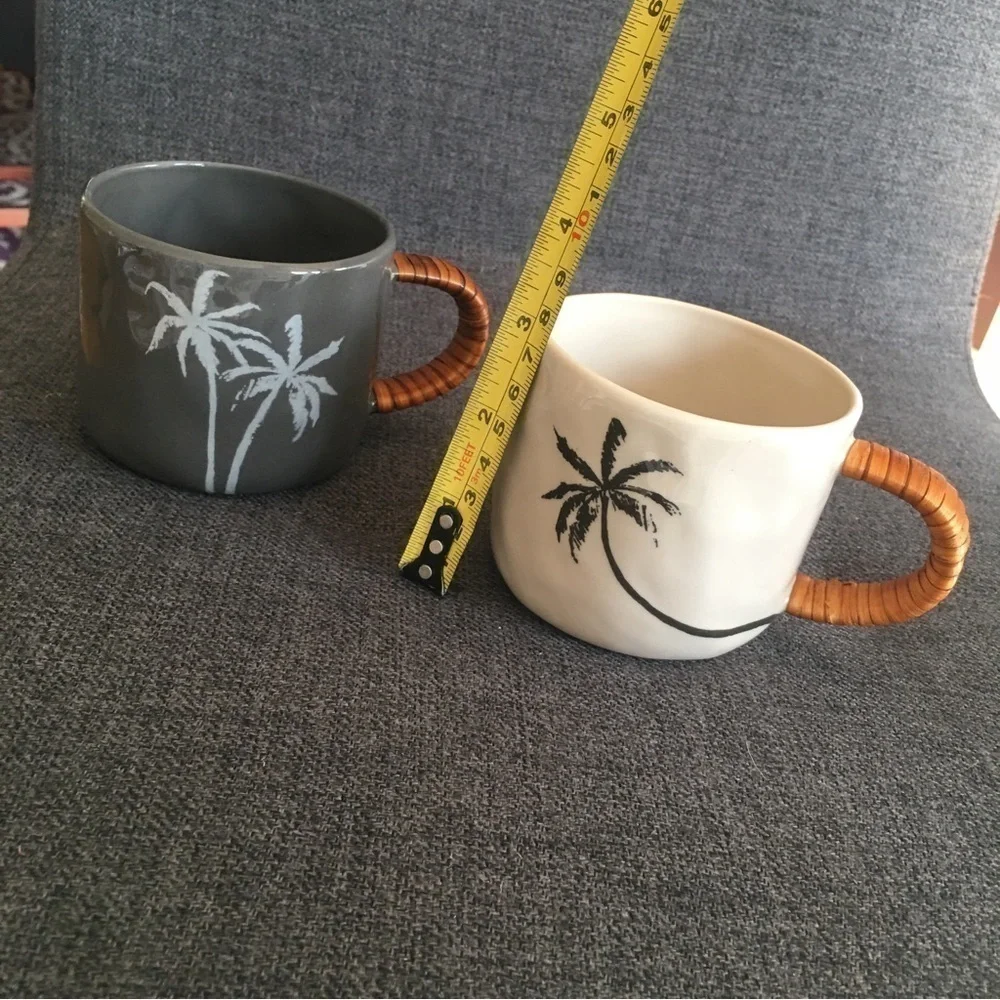 HOST PICK! Set/2 Palm Trees Coffee Mugs, Gray, Ivory, 8 oz